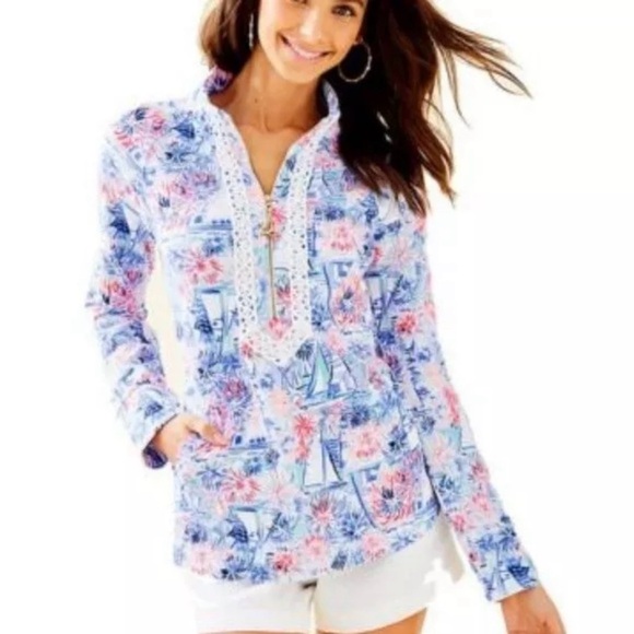 LILLY PULITZER Janie Embroidered Popover Top SEA TO SHINING SEA Size Small - Picture 9 of 9